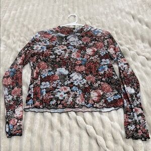 Floral Long Sleeve Top in Black, Pink, and Blue